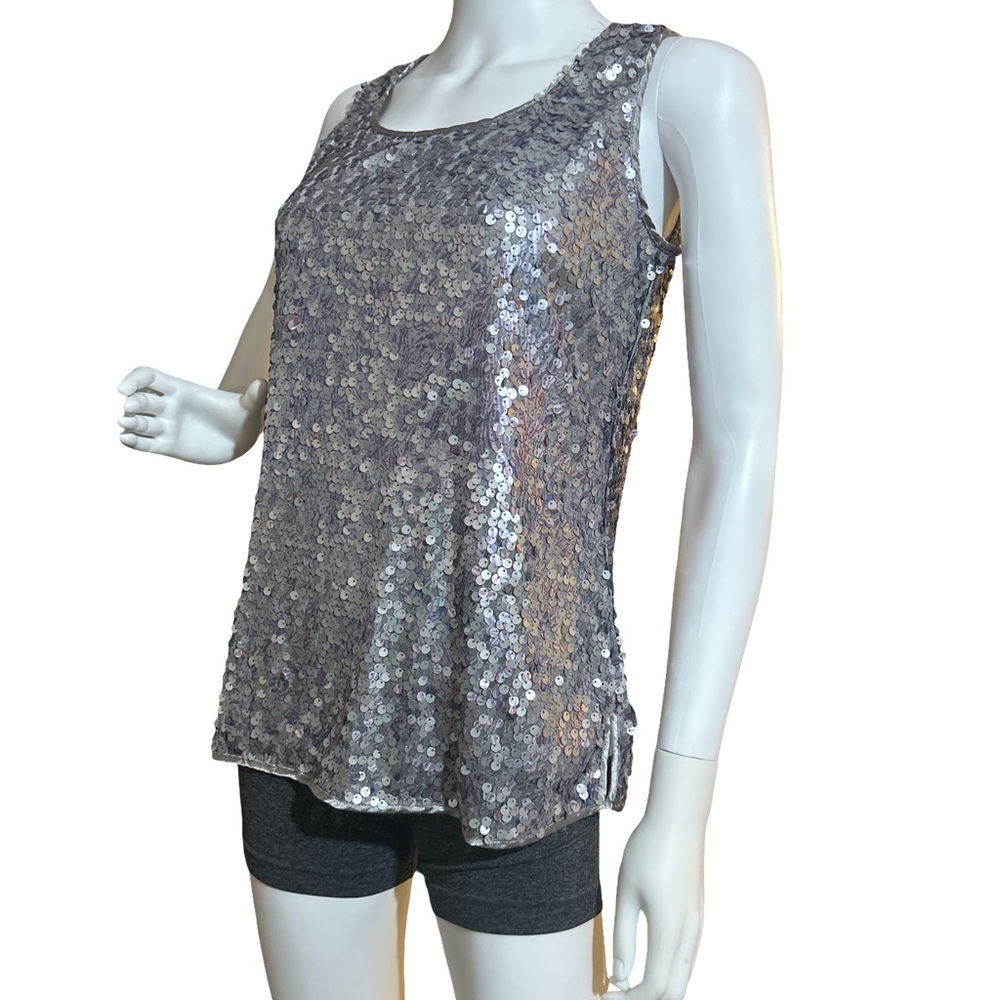 Chico's Silver Sequin Fitted Tank Top
Size 1/ M​